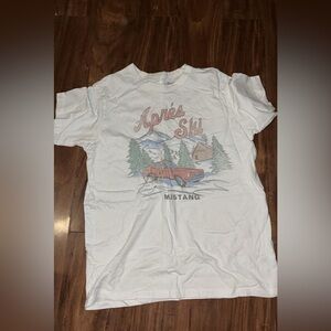 American Eagle Outfitters White 'Après Ski' Graphic Tee with Red Car Print